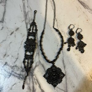 Avon Black Jewelry Set with Necklace, Bracelet, and Earrings